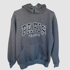 Paris France Hoodie Sweatshirt Womens Large Travel Vacation Gray Stitched